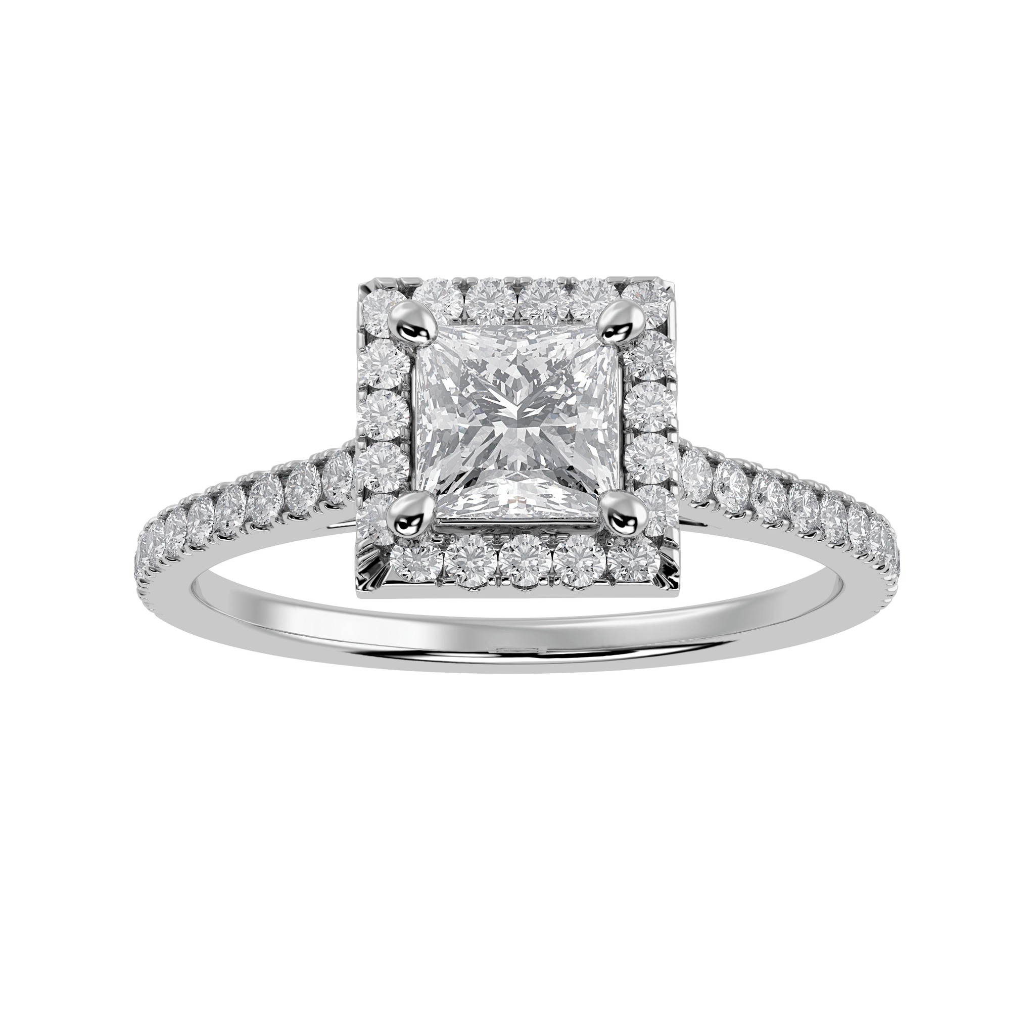 Jewelove™ Rings I VS / Women's Band only 30-Pointer Princess Cut Solitaire Halo Diamond Shank Platinum Ring JL PT 1293