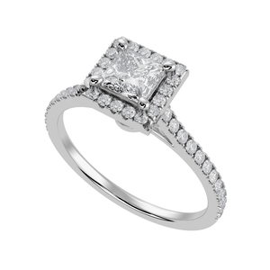 Jewelove™ Rings I VS / Women's Band only 30-Pointer Princess Cut Solitaire Halo Diamond Shank Platinum Ring JL PT 1293