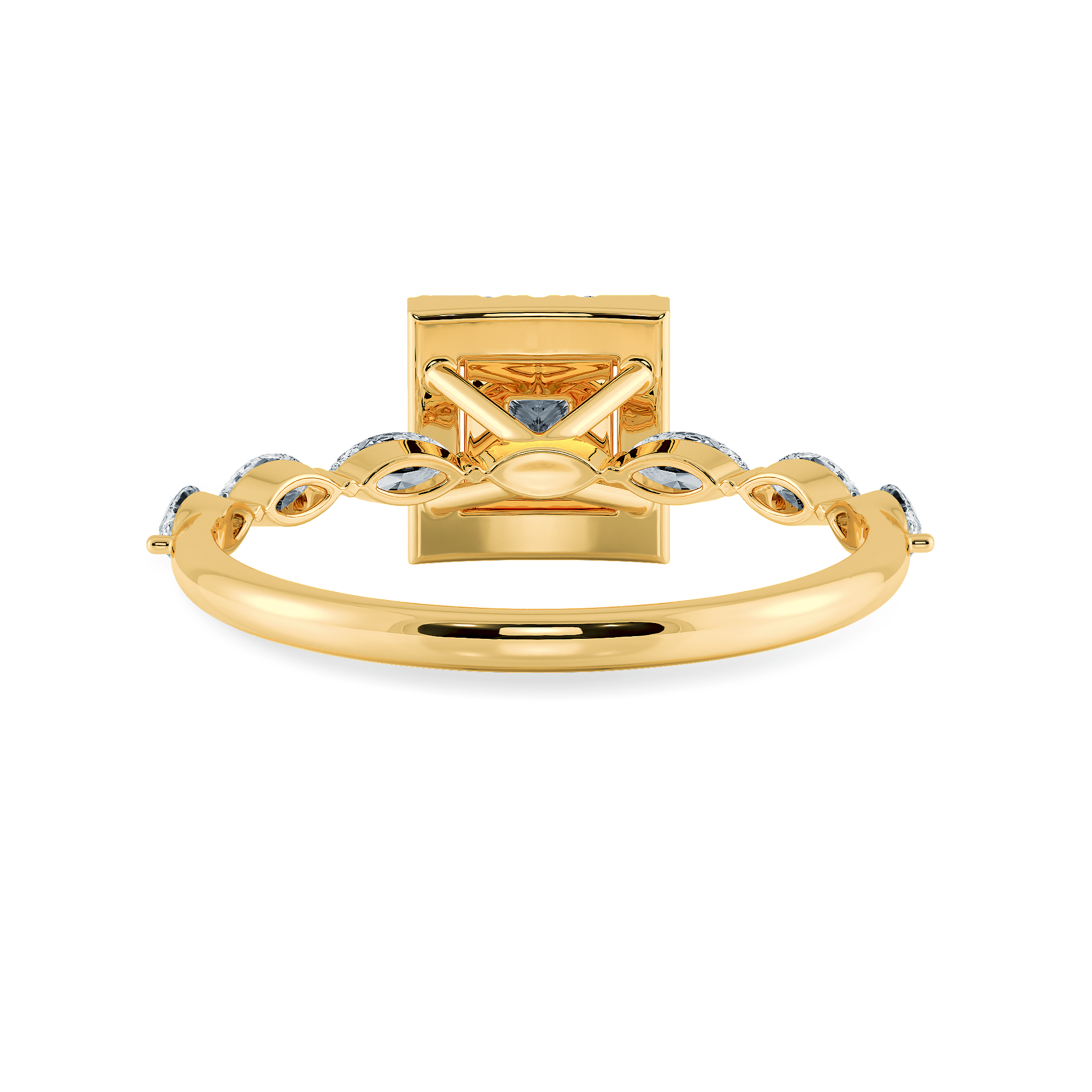 Jewelove™ Rings Women's Band only / VS I 30-Pointer Princess Cut Solitaire Halo Diamond with Marquise Cut Diamond Accents 18K Yellow Gold Ring JL AU 1277Y