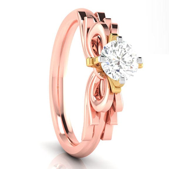 Jewelove™ Rings Women's Band only / VS J 30-Pointer Solitaire Bow Designer 18K Rose Gold Ring with Yellow Gold Prong JL AU G 108R