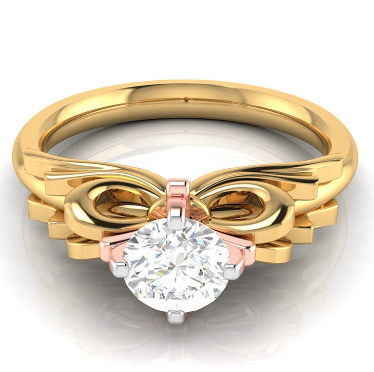 Jewelove™ Rings Women's Band only / VS J 30-Pointer Solitaire Bow Designer 18K Yellow Gold Ring with Rose Gold Prong JL AU G 108R