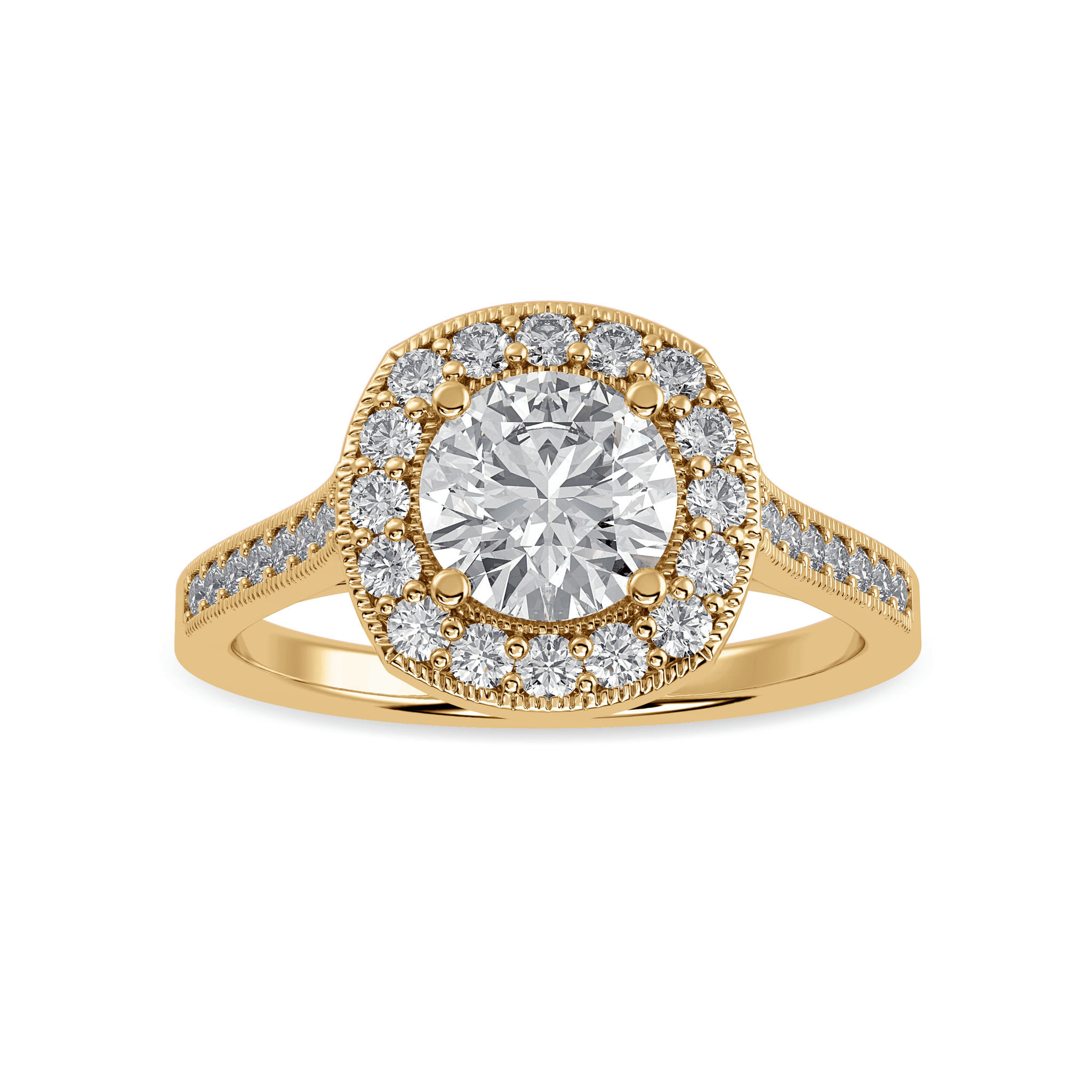 Jewelove™ Rings Women's Band only / VS J 30-Pointer Solitaire Halo Diamond Shank 18K Yellow Gold Ring JL AU 1332Y