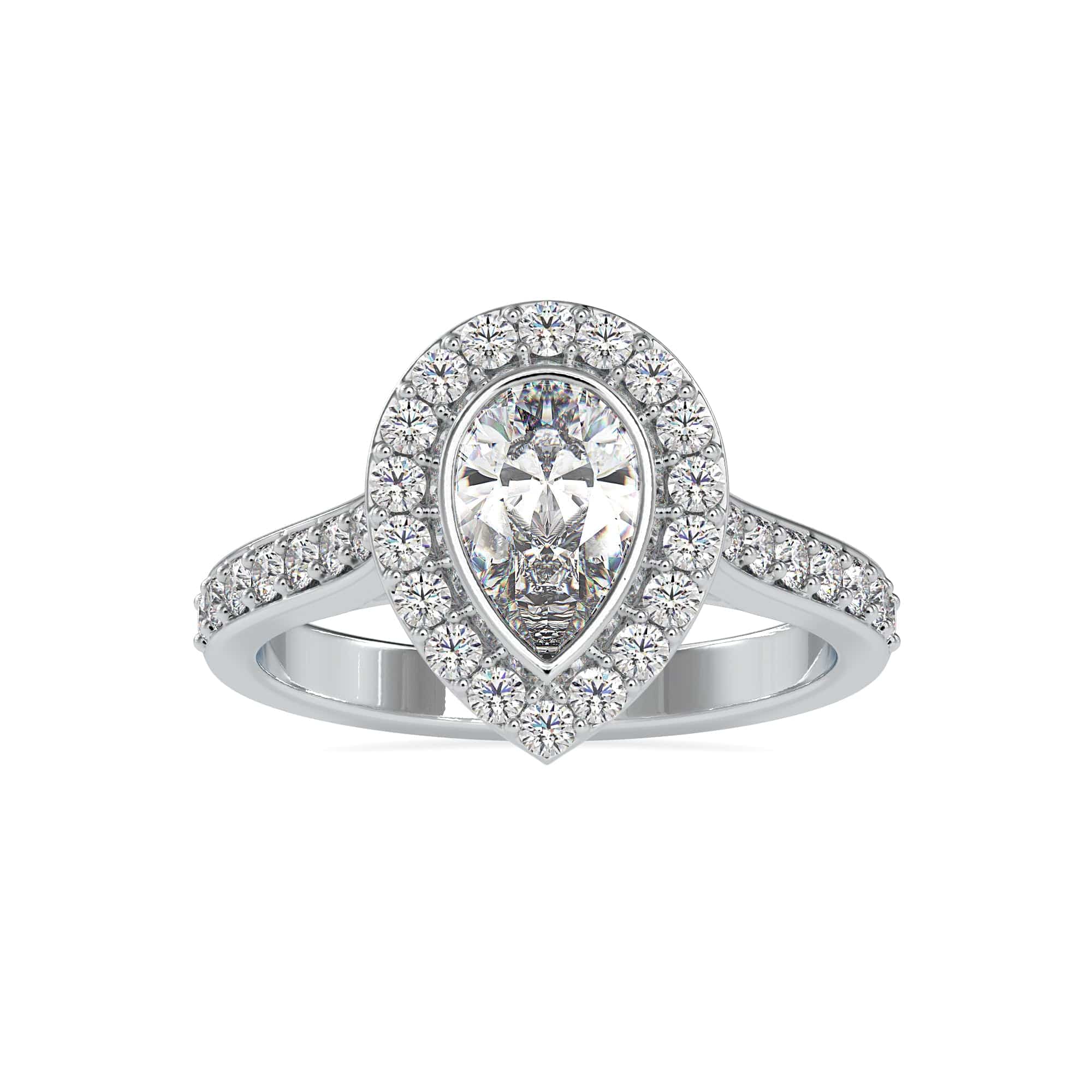 Jewelove™ Rings VS I / Women's Band only 30-Pointer Solitaire Halo Diamond Shank Platinum Engagement Ring JL PT 0055