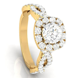 Jewelove™ Rings Women's Band only / VS J 30-Pointer Solitaire Halo Diamond Twisted Shank 18K Yellow Gold Ring JL AU G 101Y