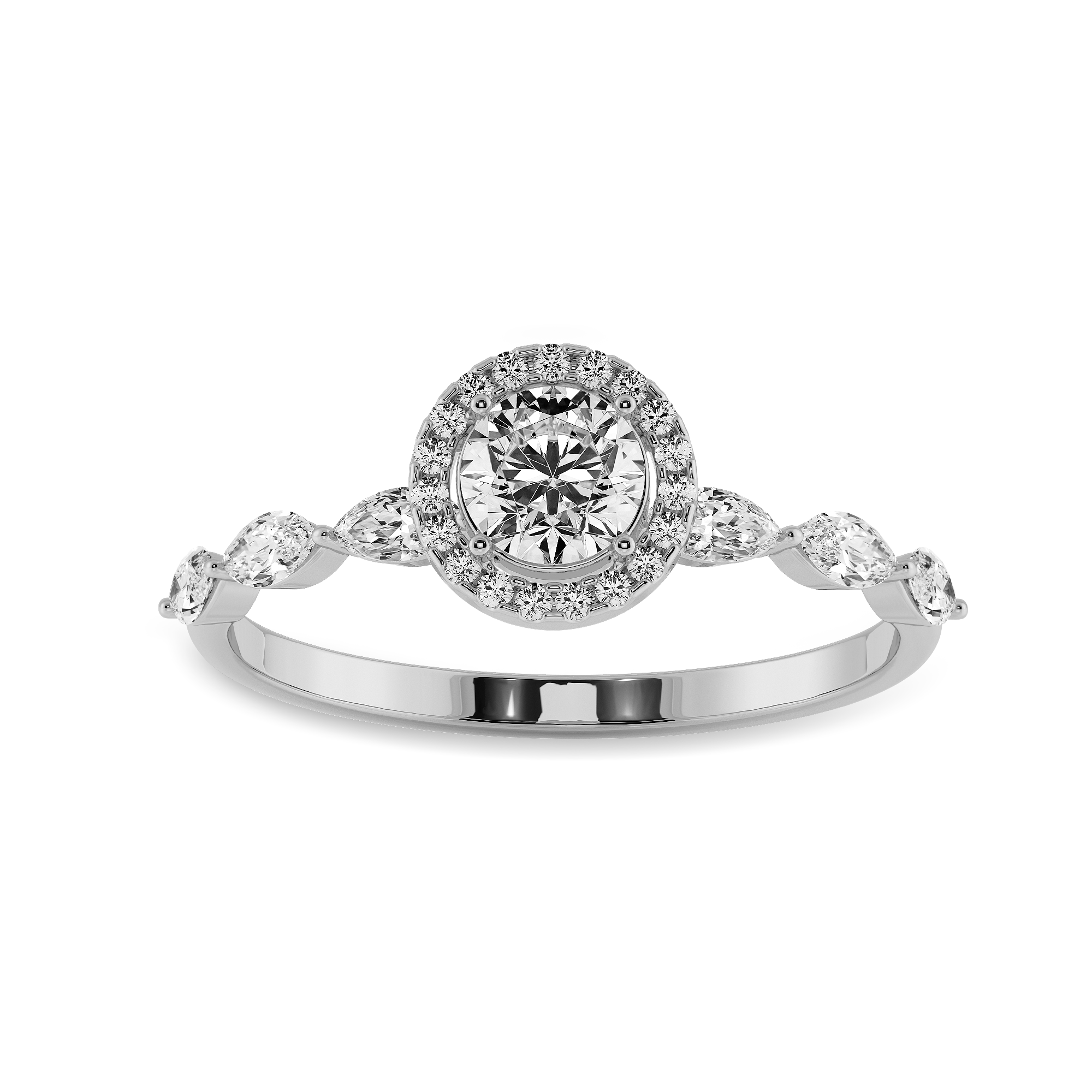 Jewelove™ Rings J VS / Women's Band only 30-Pointer Solitaire Halo Diamond with Marquise Cut Diamond Accents Platinum Ring JL PT 1278