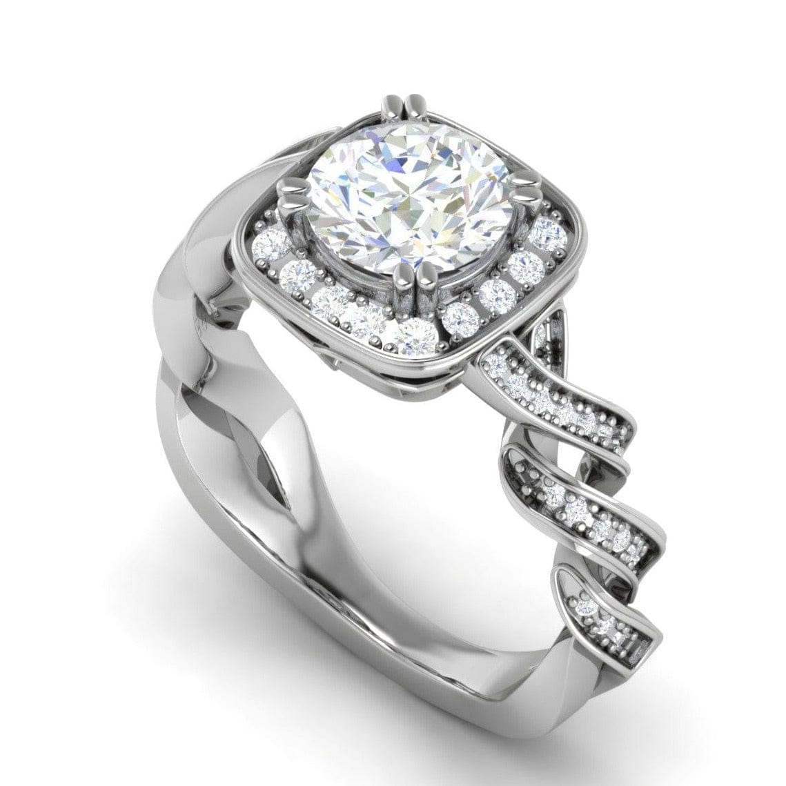 Jewelove™ Rings VS J / Women's Band only 30-Pointer Solitaire Square Halo Diamond Twisted Shank Platinum Ring JL PT REHS1530-A