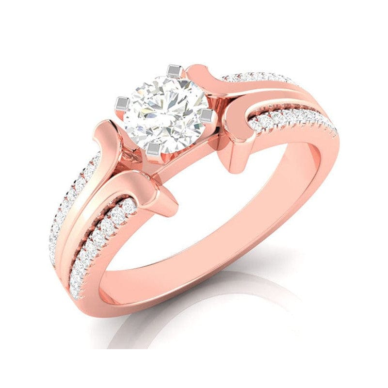 Jewelove™ Rings Women's Band only / VS J 30-Pointer Solitaire with 2-Row Diamond Shank 18K Rose Gold Ring JL AU G 116R