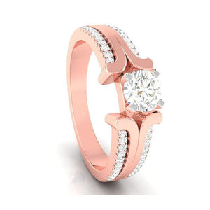 Jewelove™ Rings Women's Band only / VS J 30-Pointer Solitaire with 2-Row Diamond Shank 18K Rose Gold Ring JL AU G 116R