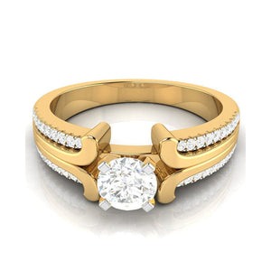 Jewelove™ Rings Women's Band only / VS J 30-Pointer Solitaire with 2-Row Diamond Shank 18K Yellow Gold Ring JL AU G 116Y