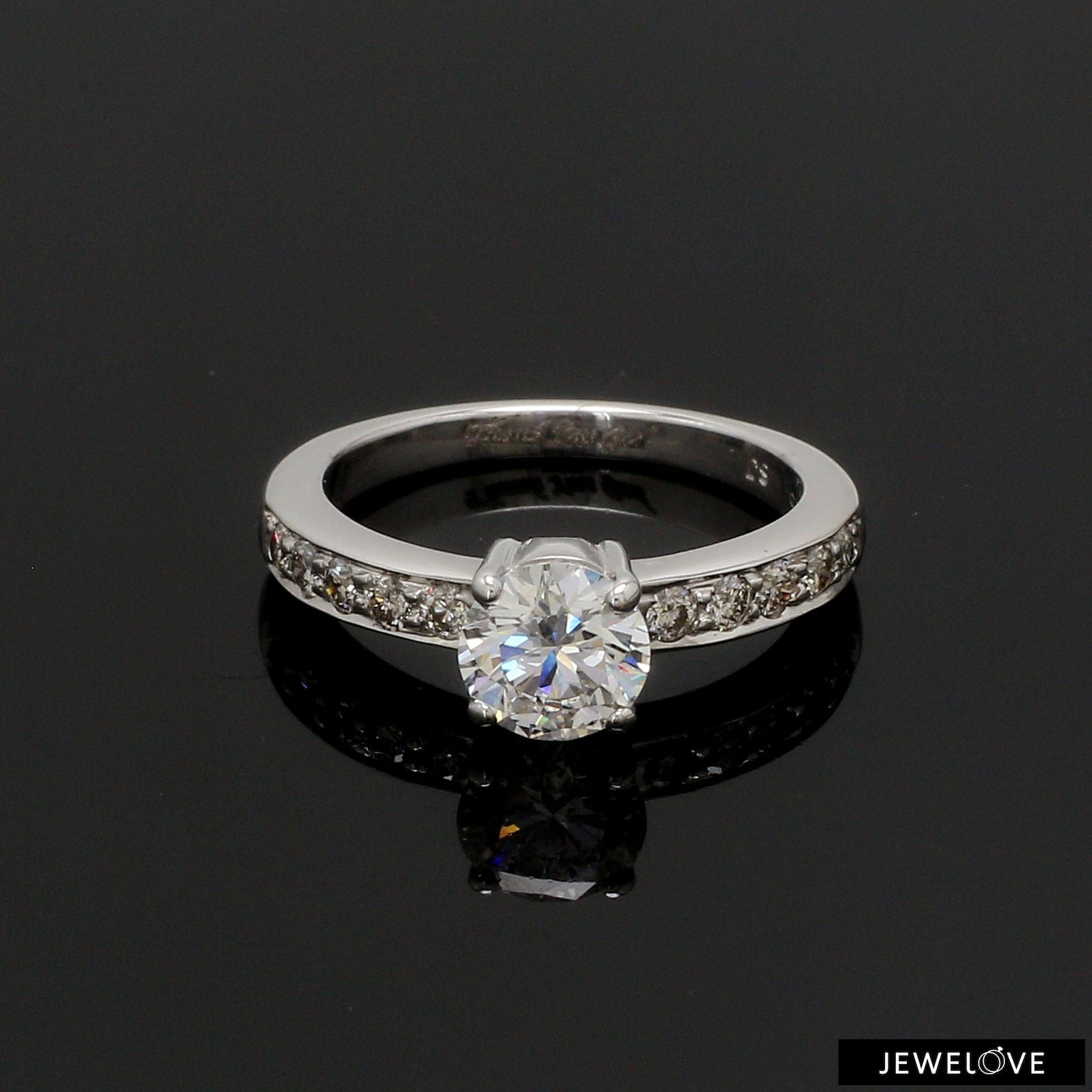 Jewelove™ Rings Women's Band only 4 Prong Solitaire Engagement Ring with Diamond Accents made in Platinum JL PT 415