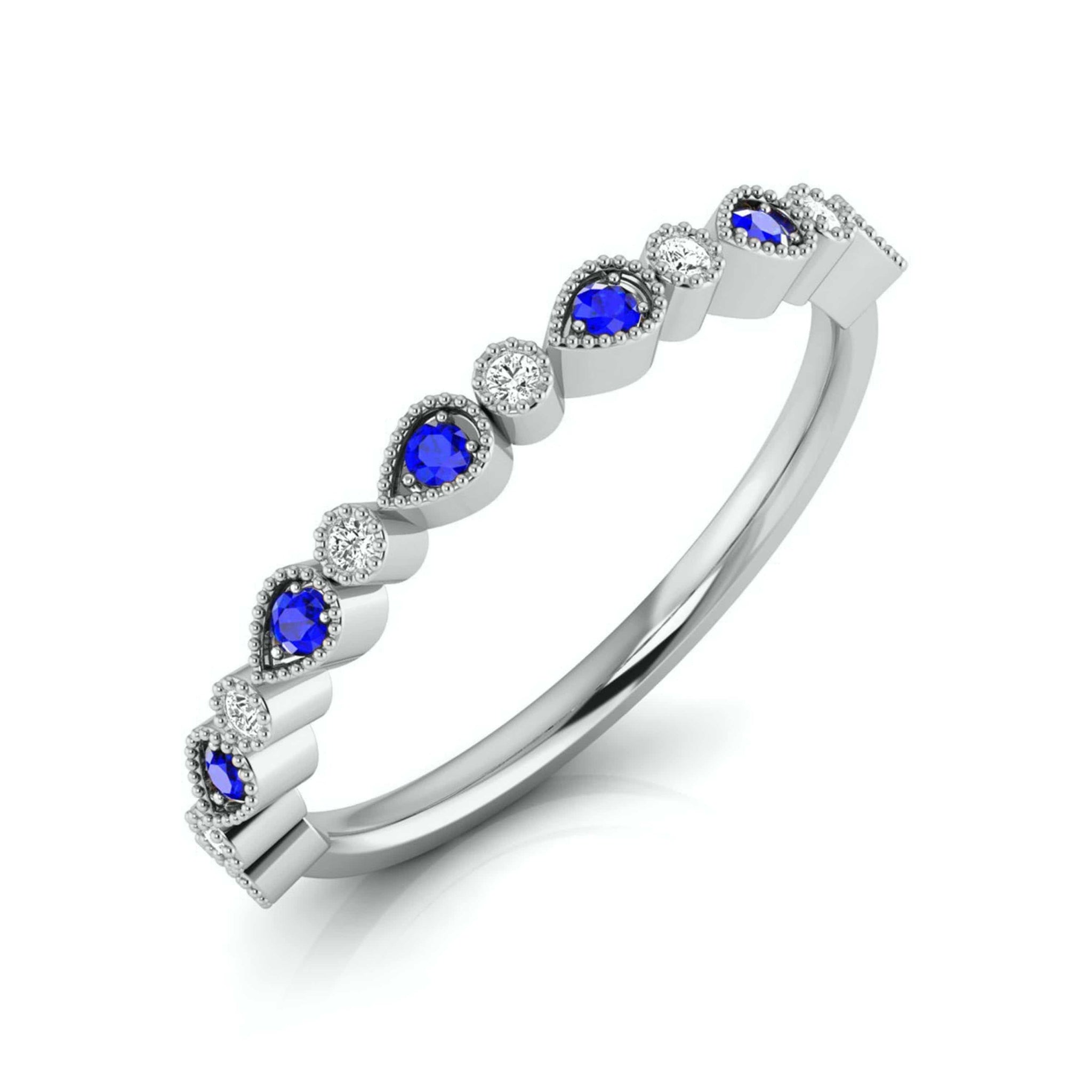 Jewelove™ Rings SI IJ / Women's Band only 5 Blue Sapphire Platinum Diamond Engagement Ring JL PT LR 7018