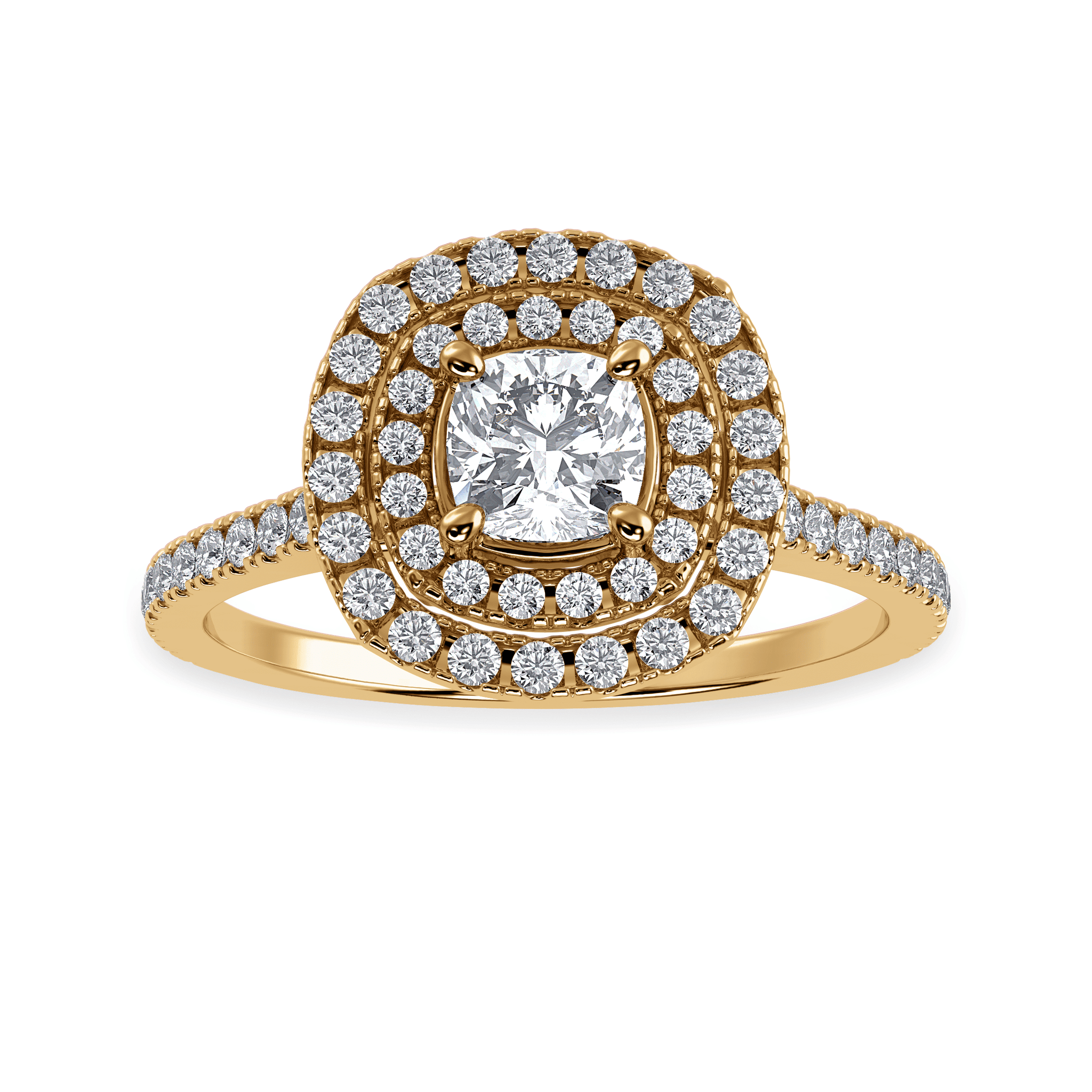 Jewelove™ Rings Women's Band only / VVS G 50-Pointer Cushion Cut Solitaire Halo Double Diamond Shank 18K Yellow Gold Ring JL AU 1295Y-A