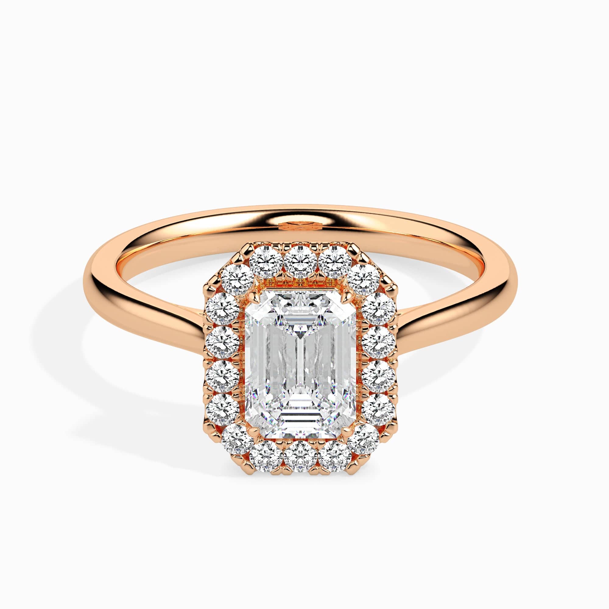 Jewelove™ Rings Women's Band only / VVS E 50-Pointer Emerald Cut Solitaire Halo Diamond 18K Rose Gold Solitaire Ring JL AU 19025R-A