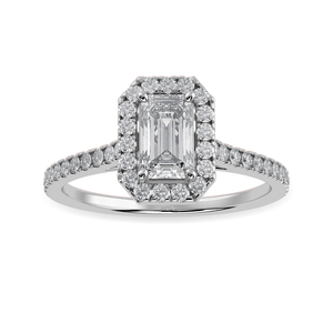 Jewelove™ Rings E VVS / Women's Band only 50-Pointer Emerald Cut Solitaire Halo Diamond Shank Platinum Ring JL PT 1288-A