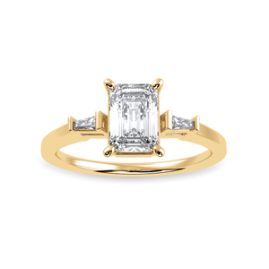 Jewelove™ Rings Women's Band only / VVS E 50-Pointer Emerald Cut Solitaire with Baguette Cut Diamond Accents 18K Yellow Gold Ring JL AU 1224Y-A