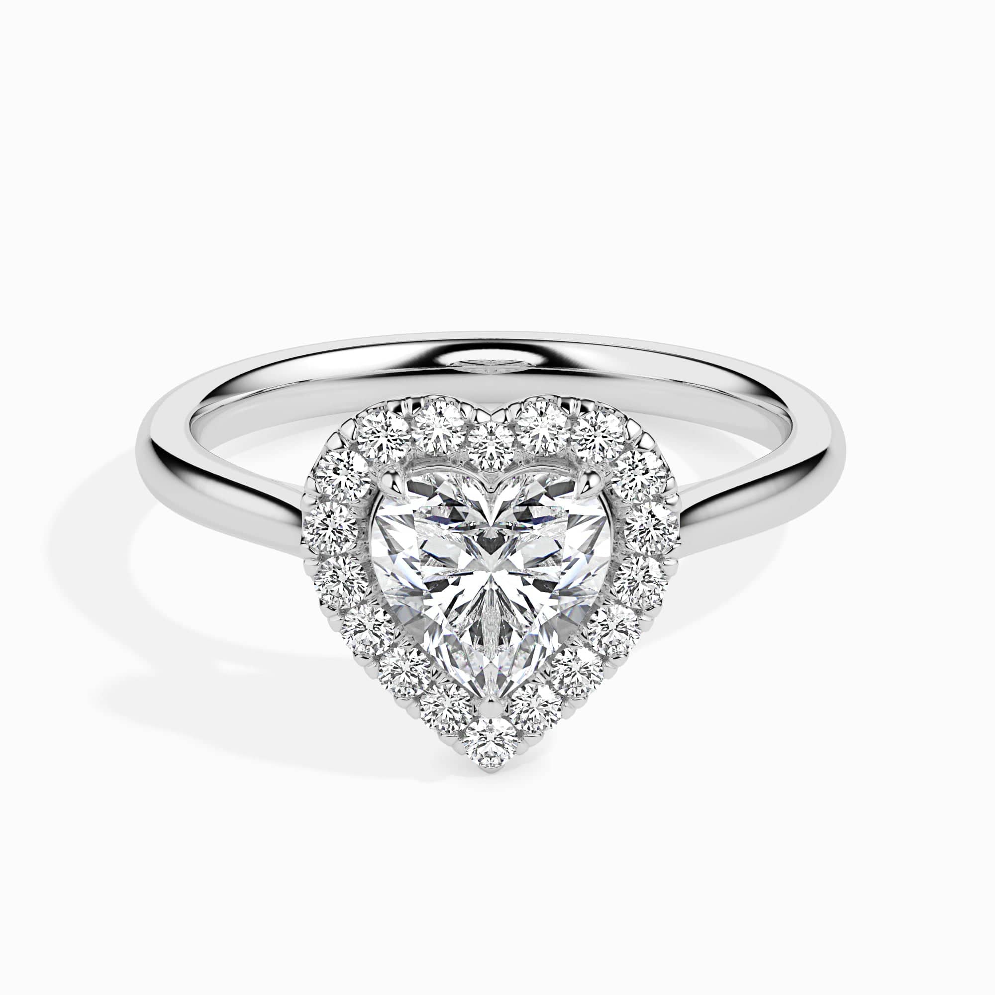 Jewelove™ Rings I VS / Women's Band only 50-Pointer Heart Cut Solitaire Halo Diamond Platinum Ring JL PT 19028-A