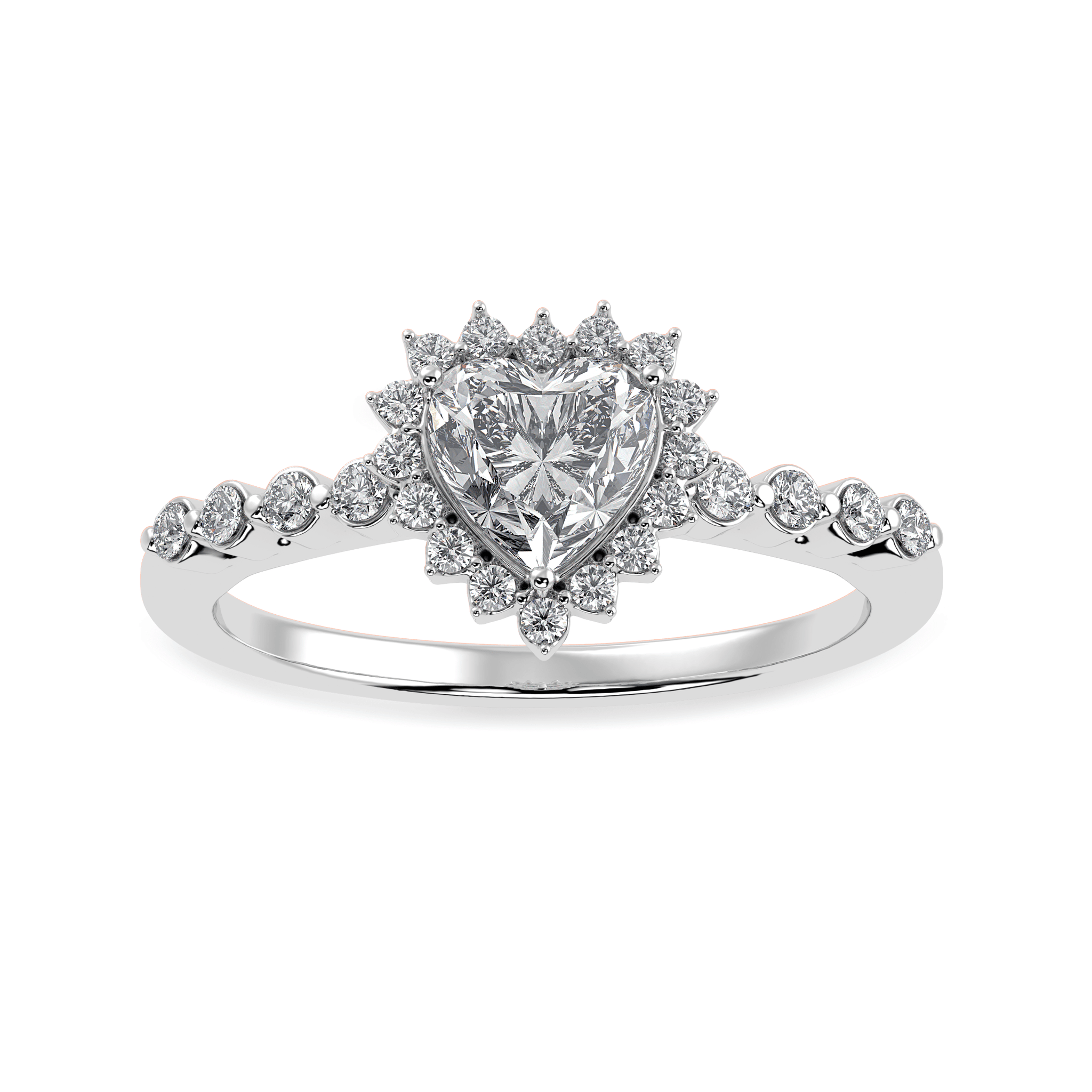 Jewelove™ Rings I VS / Women's Band only 50-Pointer Heart Cut Solitaire Halo Diamond Shank Platinum Ring JL PT 1251-A