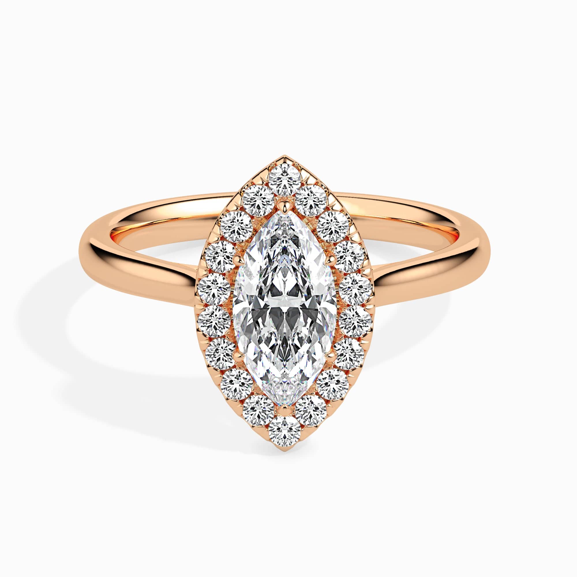 Jewelove™ Rings Women's Band only / VS I 50-Pointer Marquise Cut Solitaire Halo Diamond 18K Rose Gold Ring JL AU 19029R-A