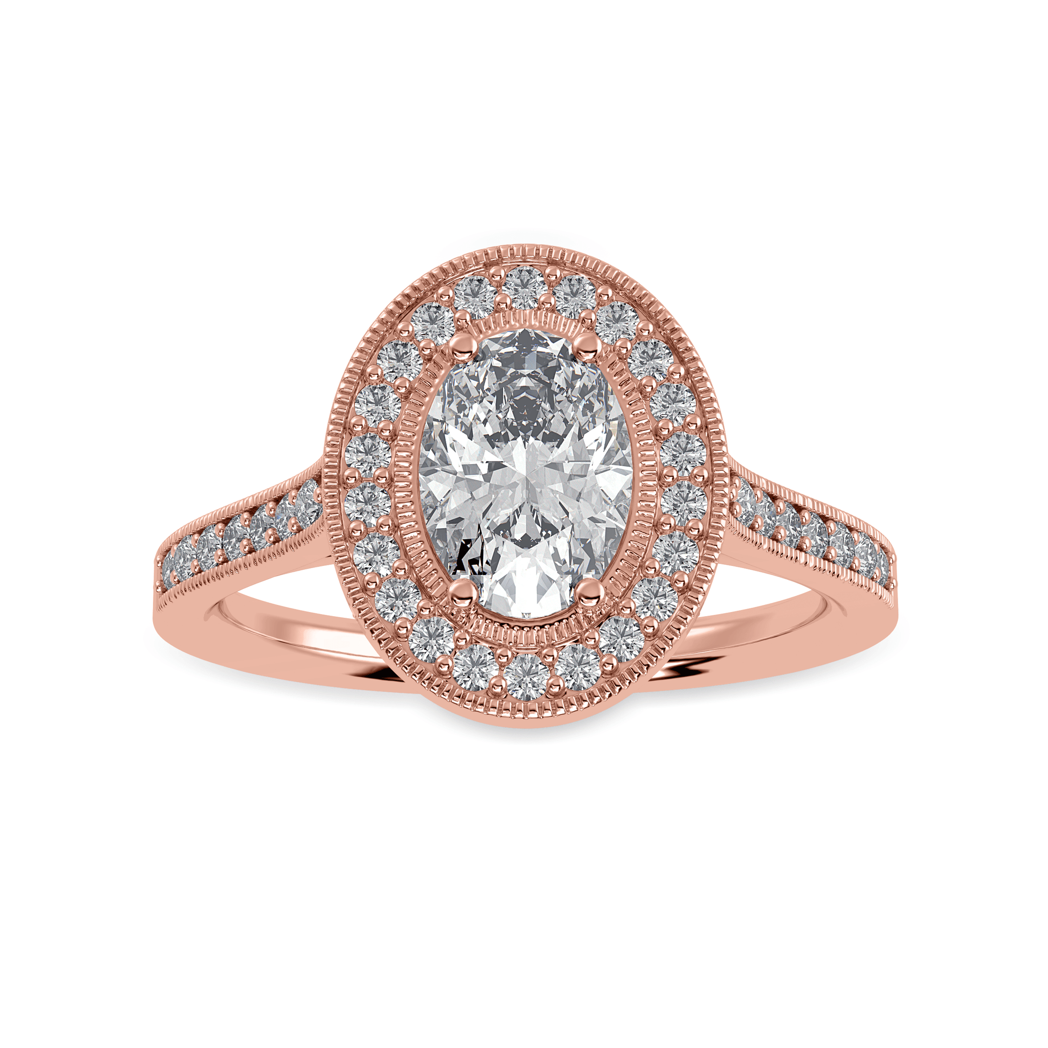 Jewelove™ Rings Women's Band only / VS I 50-Pointer Oval Cut Solitaire Halo Diamond Shank 18K Rose Gold Ring JL AU 1325R-A