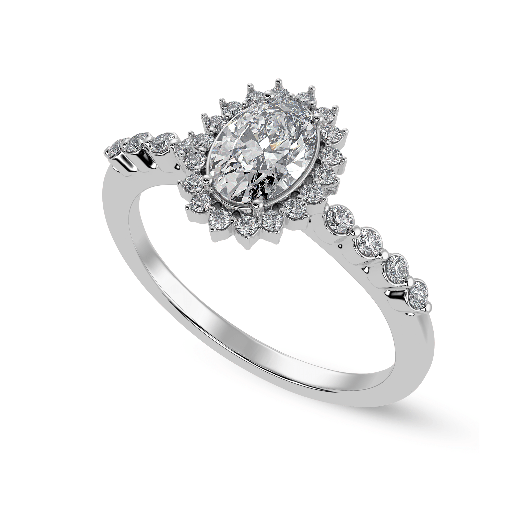 Jewelove™ Rings I VS / Women's Band only 50-Pointer Oval Cut Solitaire Halo Diamond Shank Platinum Ring JL PT 1252-A