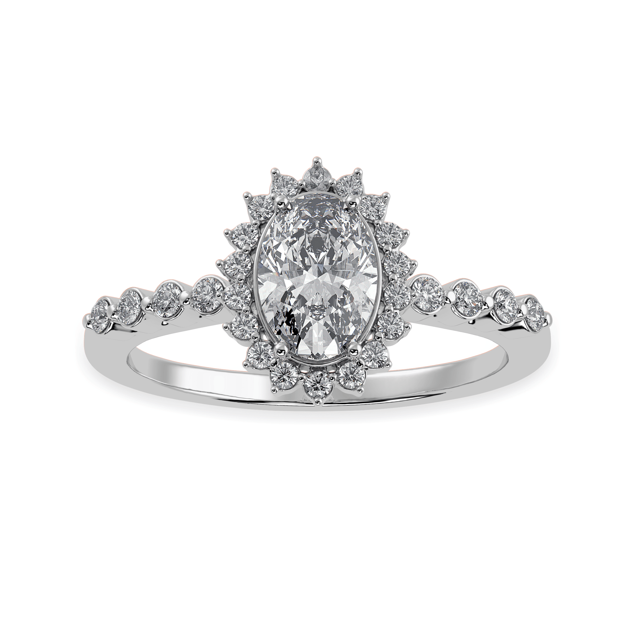 Jewelove™ Rings I VS / Women's Band only 50-Pointer Oval Cut Solitaire Halo Diamond Shank Platinum Ring JL PT 1252-A