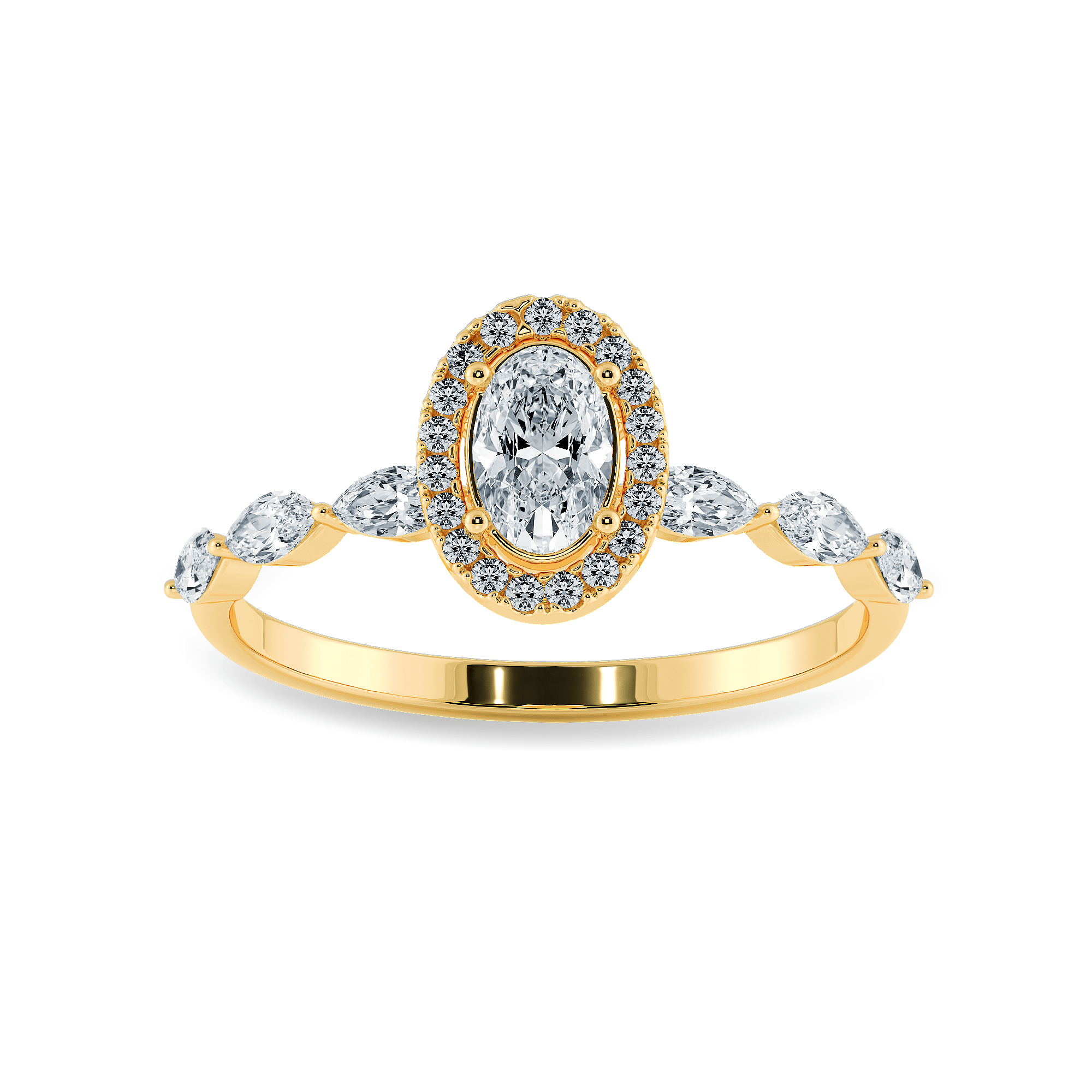 Jewelove™ Rings Women's Band only / VS I 50-Pointer Oval Cut Solitaire Halo Diamonds with Marquise Accents 18K Yellow Gold Ring JL AU 1275Y-A