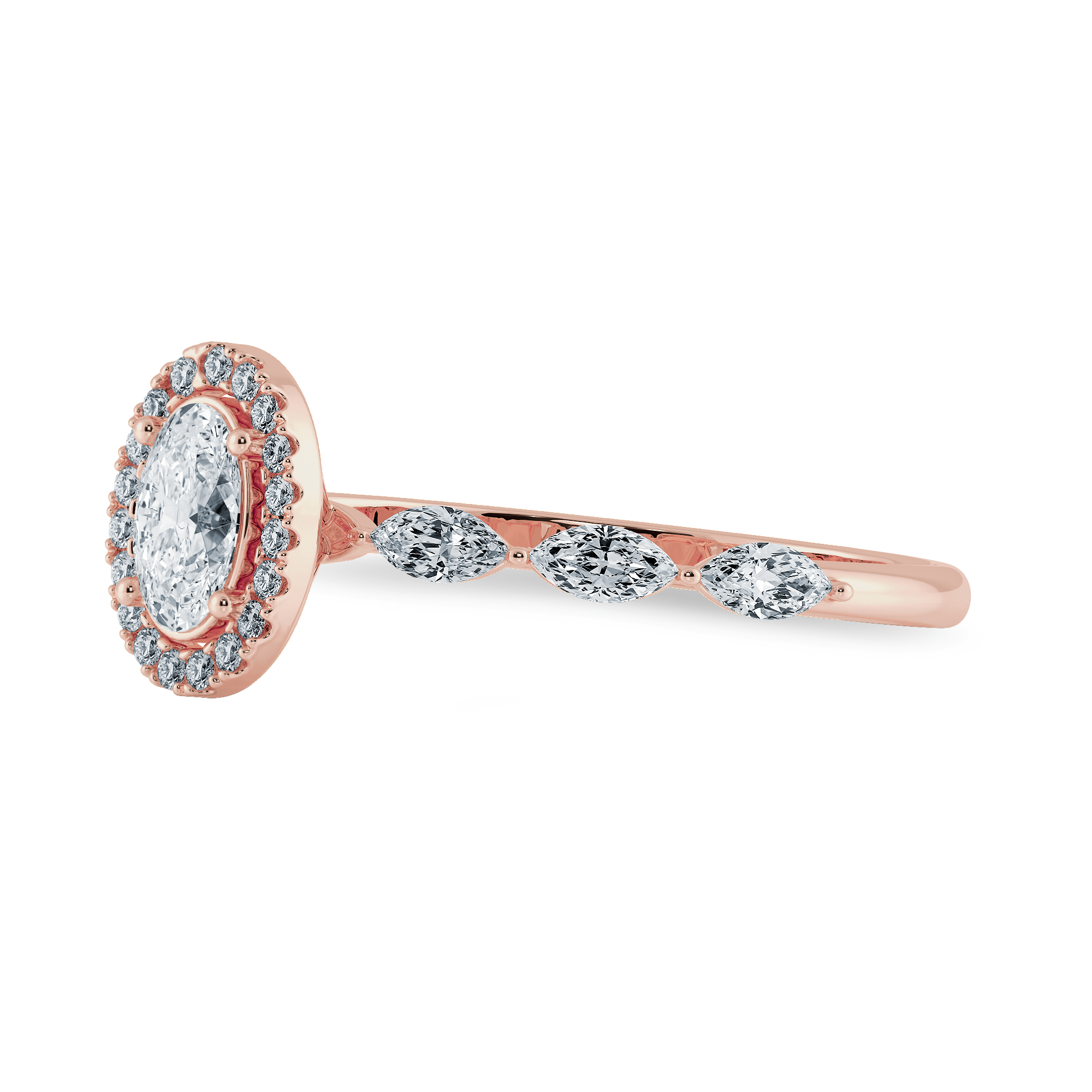 Jewelove™ Rings VS I 50-Pointer Oval Cut Solitaire Halo Diamonds with Marquise Cut Accents 18K Rose Gold Ring JL AU 1275R-A