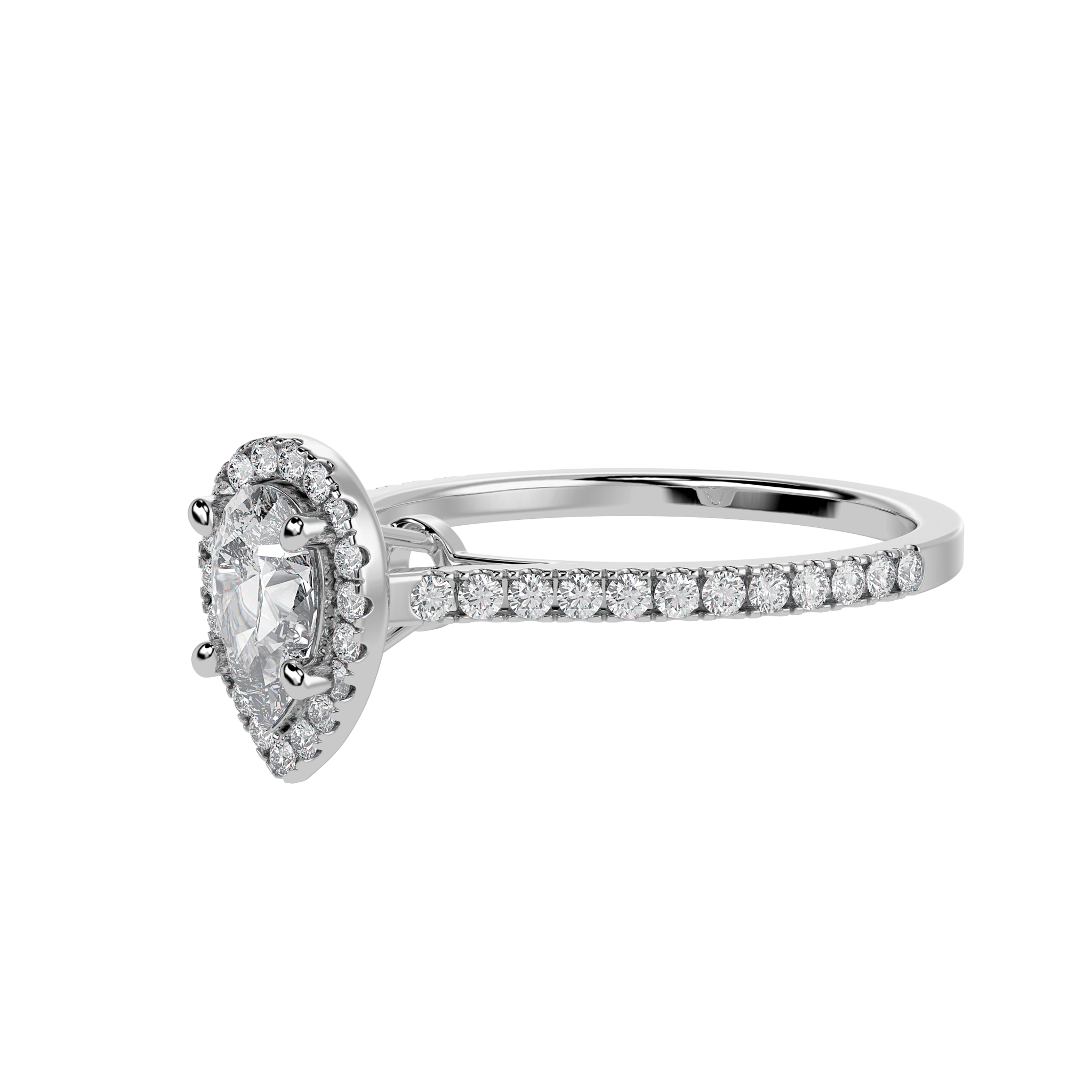 Jewelove™ Rings I VS / Women's Band only 50-Pointer Pear Cut Solitaire Halo Diamond Shank Platinum Ring JL PT 1292-A