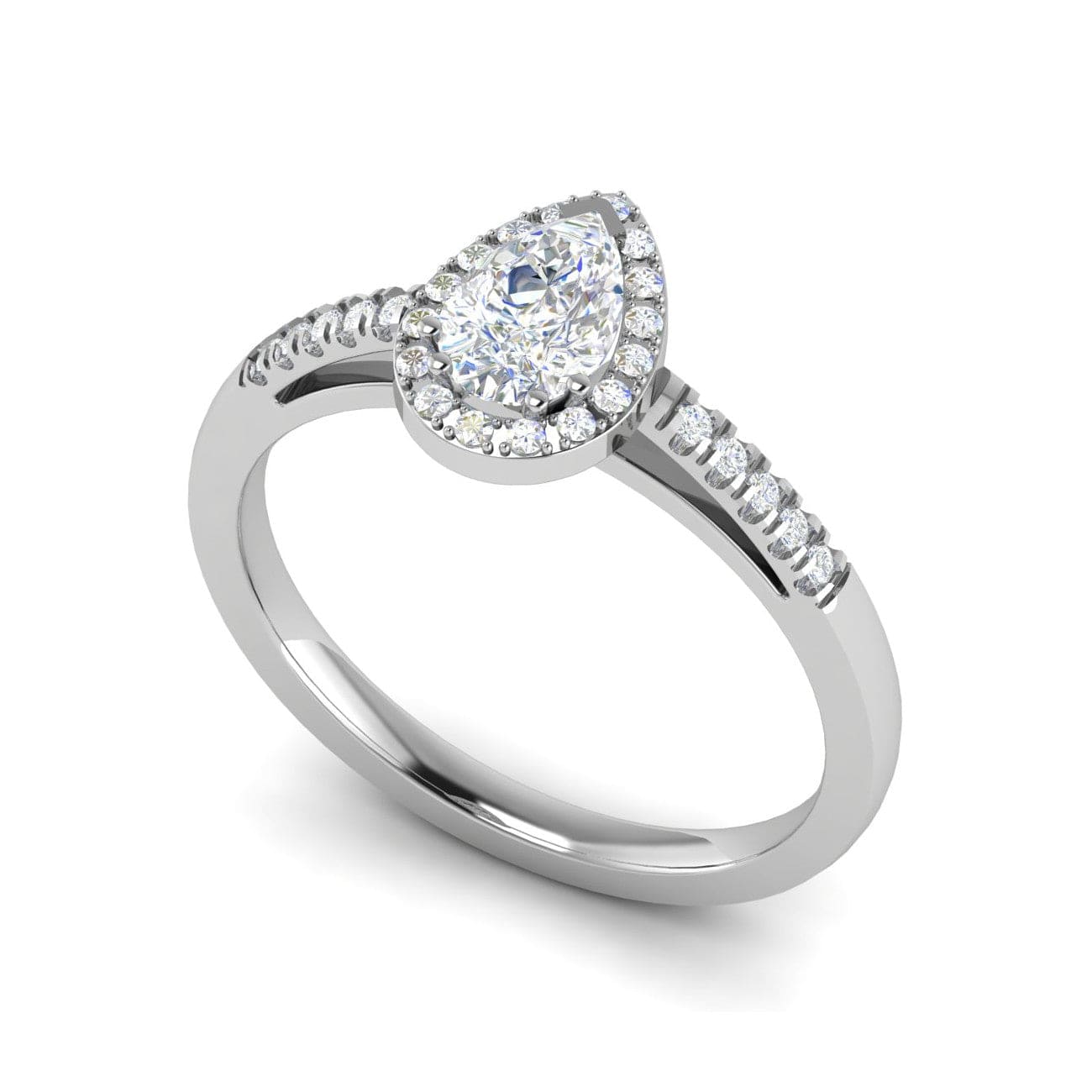 Jewelove™ Rings I VS / Women's Band only 50-Pointer Pear Cut Solitaire Halo Diamond Shank Platinum Ring JL PT SF1749-A