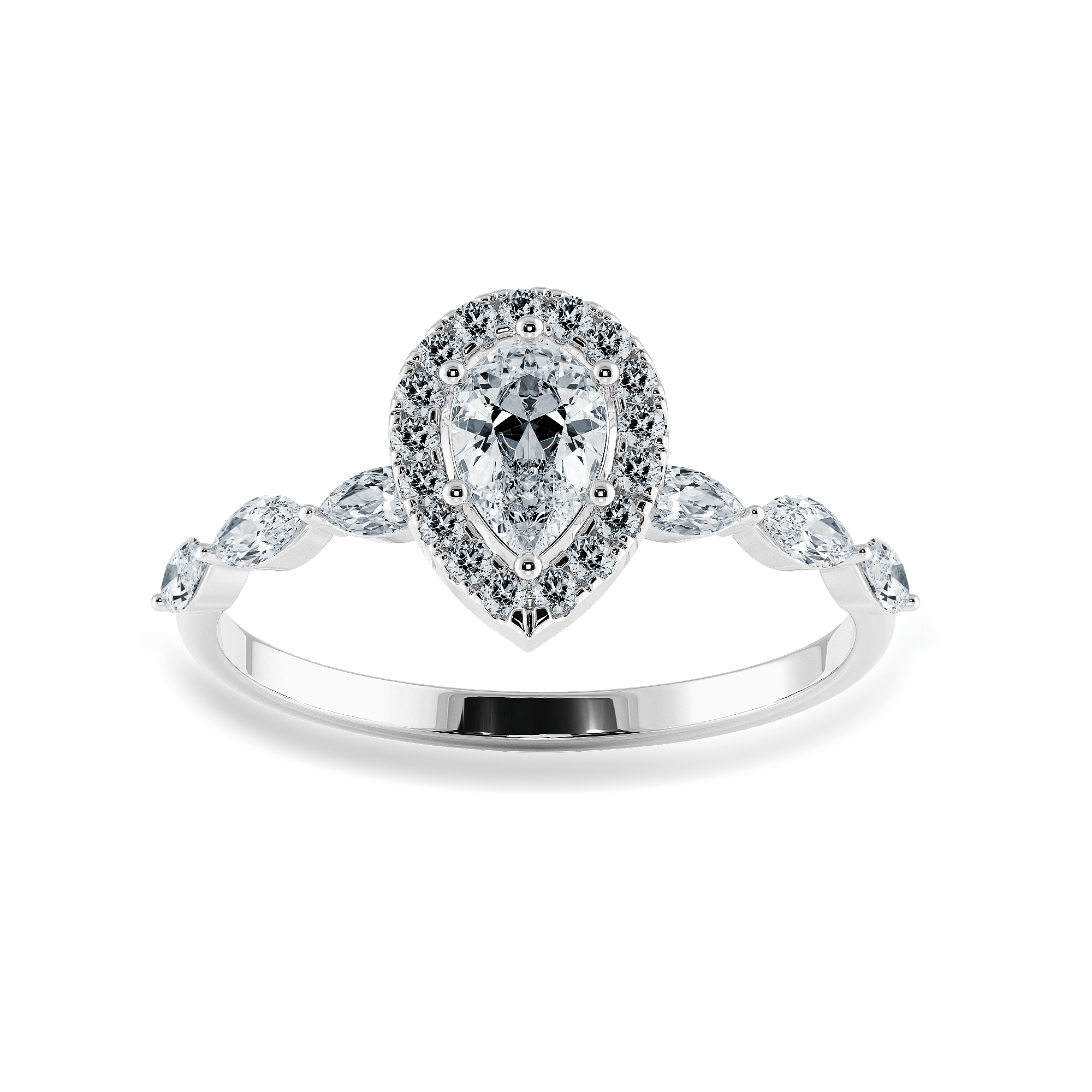 Jewelove™ Rings I VS / Women's Band only 50-Pointer Pear Cut Solitaire Halo Diamonds with Marquise Diamonds Accents  Platinum Ring JL PT 1276-A