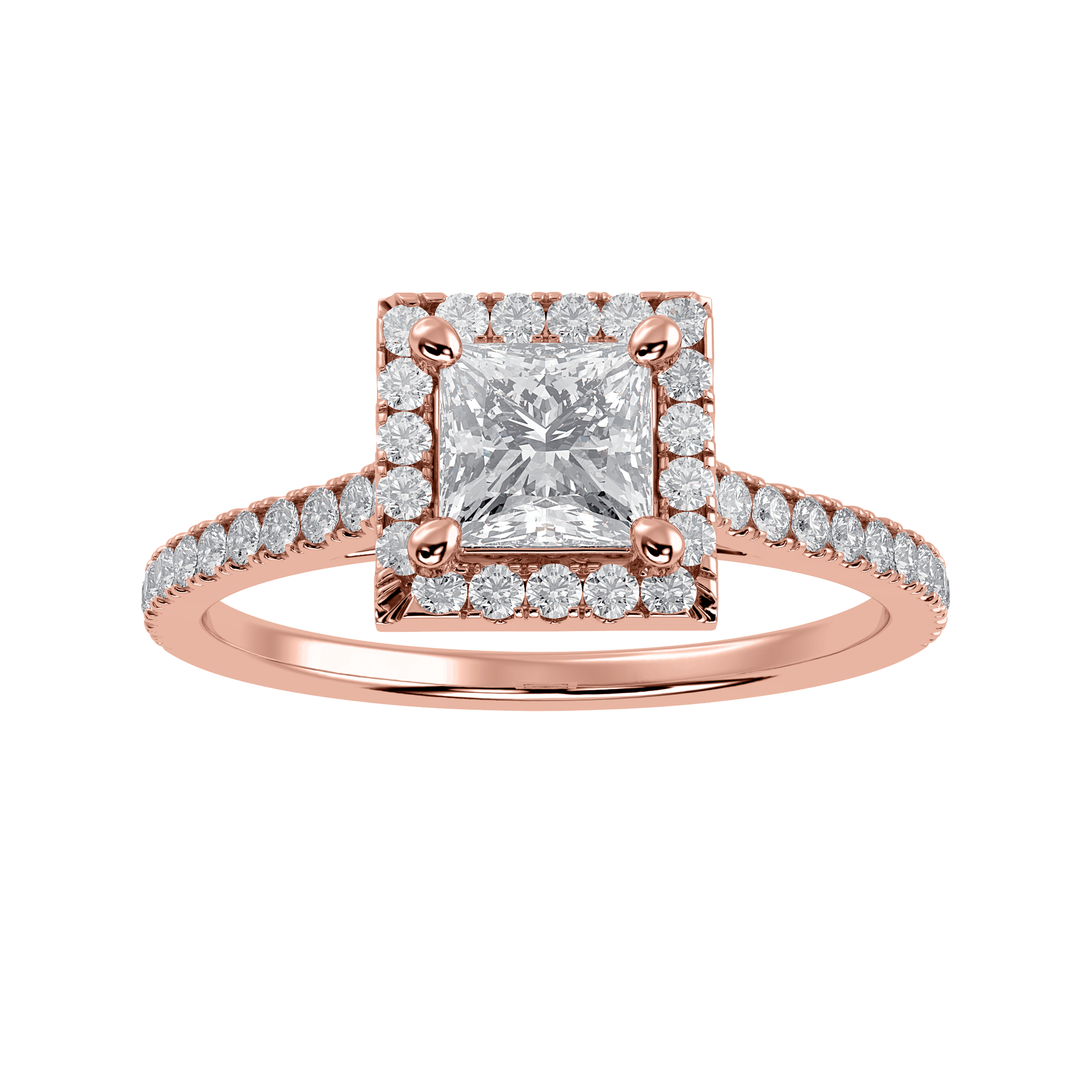 Jewelove™ Rings Women's Band only / VS I 50-Pointer Princess Cut Solitaire Halo Diamond Shank 18K Rose Gold Ring JL AU 1293R-A