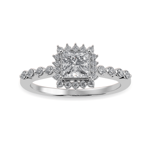 Jewelove™ Rings I VS / Women's Band only 50-Pointer Princess Cut Solitaire Halo Diamond Shank Platinum Ring JL PT 1248-A