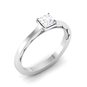 Jewelove™ Rings I VS / Women's Band only 50-Pointer Princess Cut Solitaire Platinum Engagement Ring with Milgrain Finish JL PT 6578