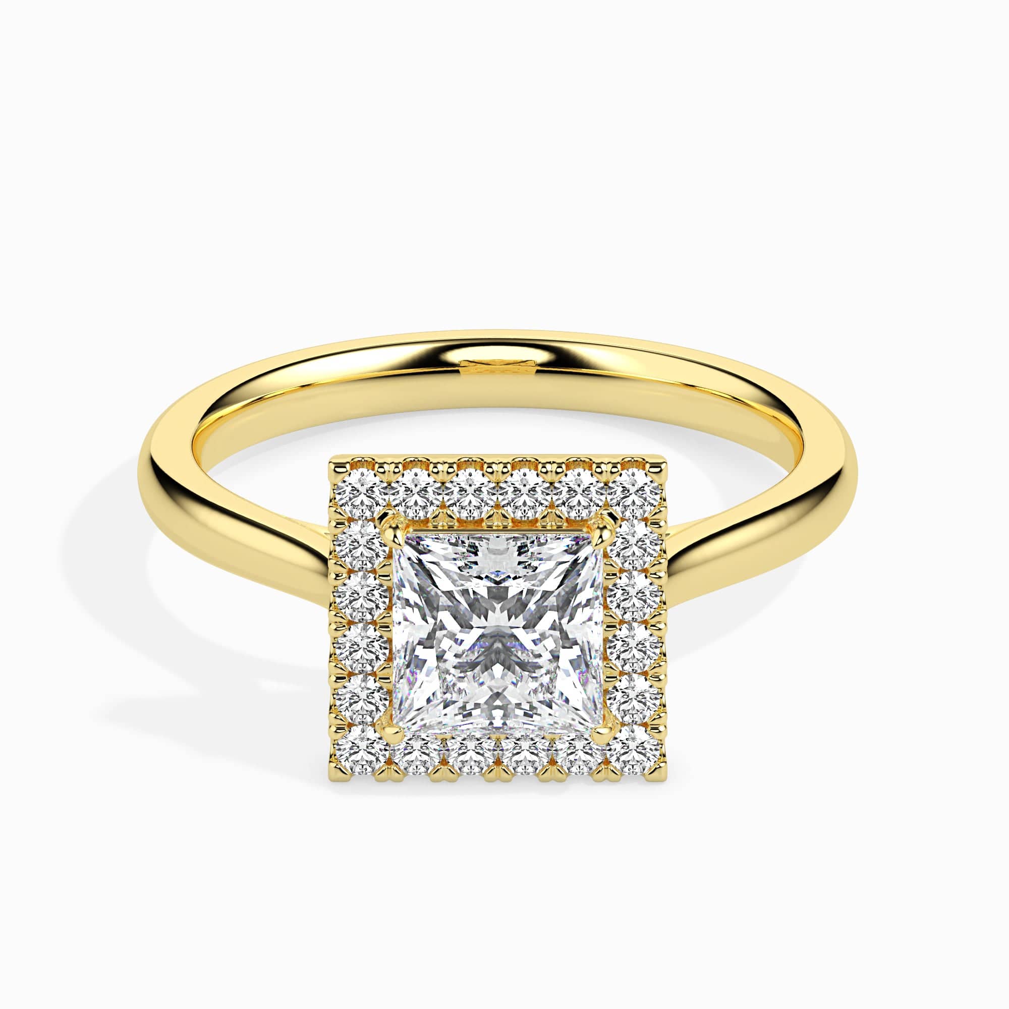 Jewelove™ Rings Women's Band only / VS I 50-Pointer Princess Cut Solitaire Square Halo Diamond 18K Yellow Gold Ring JL AU 19022Y-A