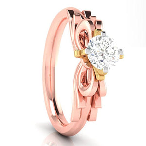 Jewelove™ Rings Women's Band only / VS J 50-Pointer Solitaire Bow Designer 18K Rose Gold Ring with Yellow Gold Prong JL AU G 108R-A