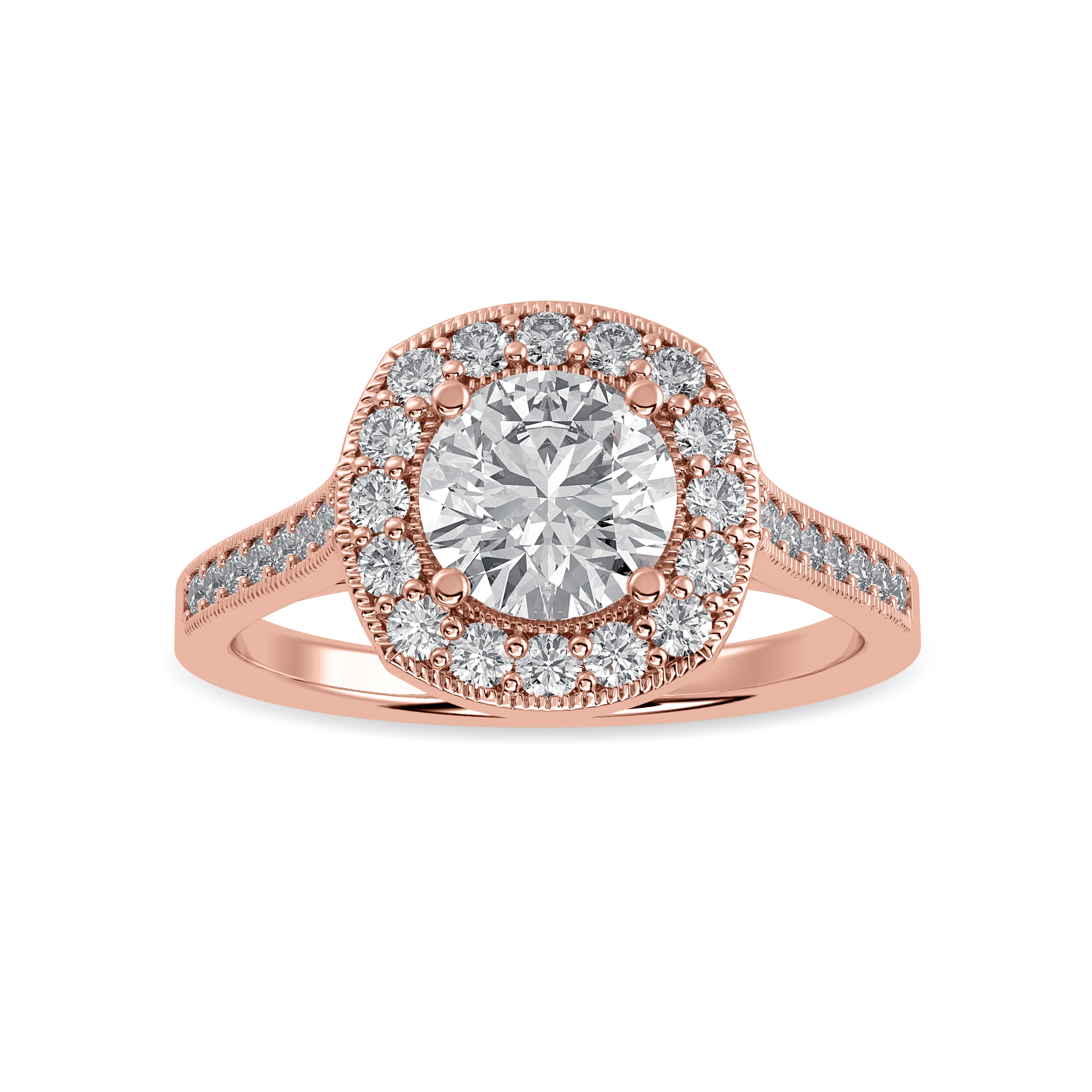 Jewelove™ Rings Women's Band only / VS J 50-Pointer Solitaire Halo Diamond Shank 18K Rose Gold Ring JL AU 1332R-A