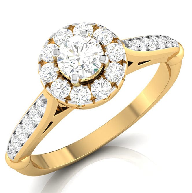 Jewelove™ Rings Women's Band only / VS J 50-Pointer Solitaire Halo Diamond Shank Yellow Gold Ring JL AU G 103Y-A