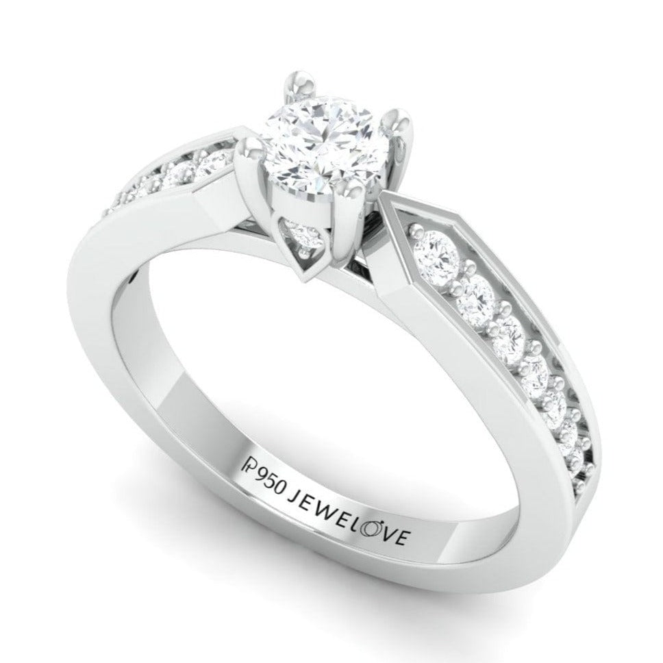 Jewelove™ Rings Women's Band only / J VS 50-Pointer Solitaire Platinum Ring with Diamond Accents JL PT 672-A