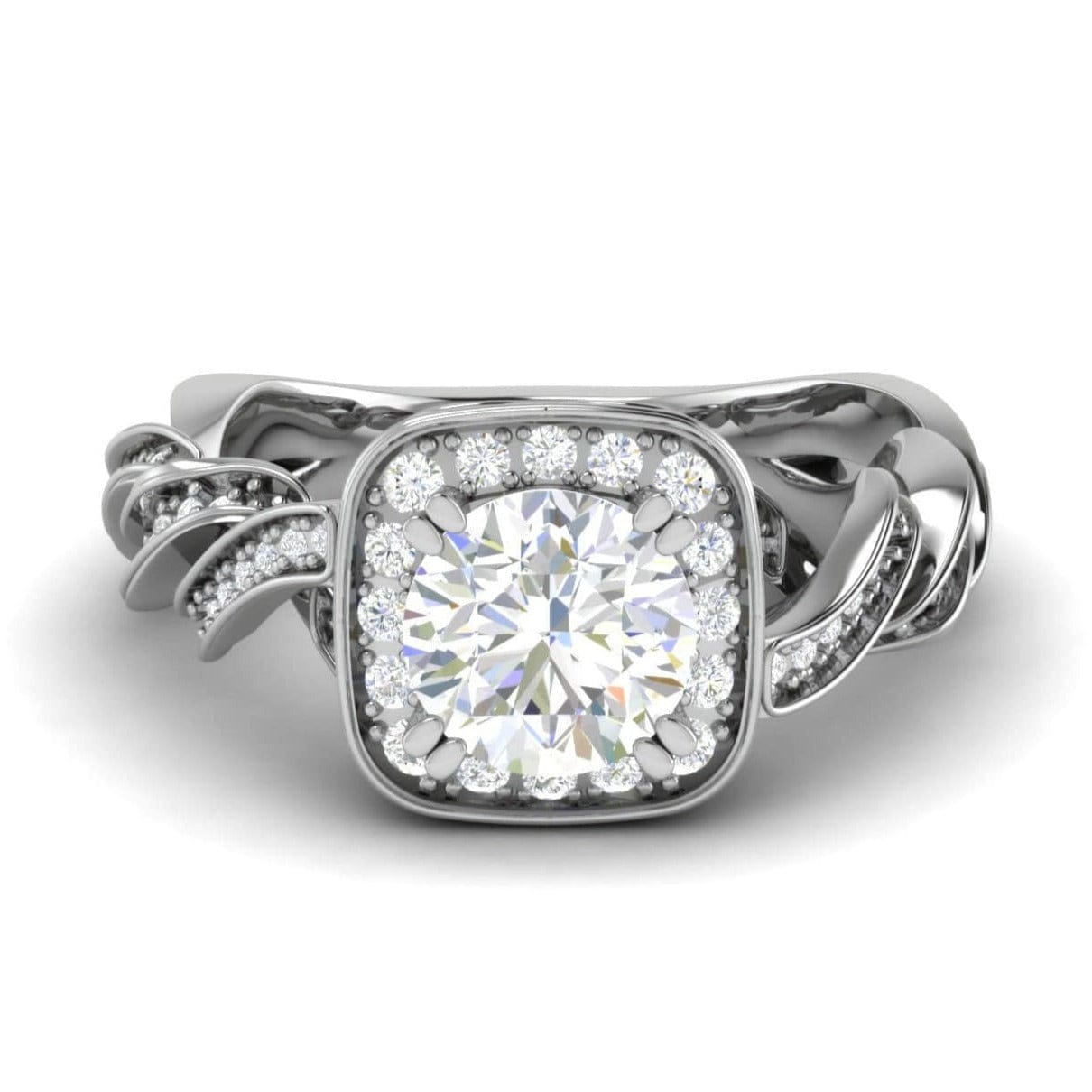 Jewelove™ Rings VS J / Women's Band only 50-Pointer Solitaire Square Halo Diamond Twisted Shank Platinum Ring JL PT REHS1530