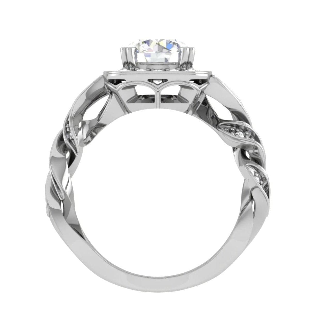 Jewelove™ Rings VS J / Women's Band only 50-Pointer Solitaire Square Halo Diamond Twisted Shank Platinum Ring JL PT REHS1530