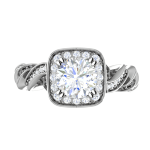 Jewelove™ Rings VS J / Women's Band only 50-Pointer Solitaire Square Halo Diamond Twisted Shank Platinum Ring JL PT REHS1530