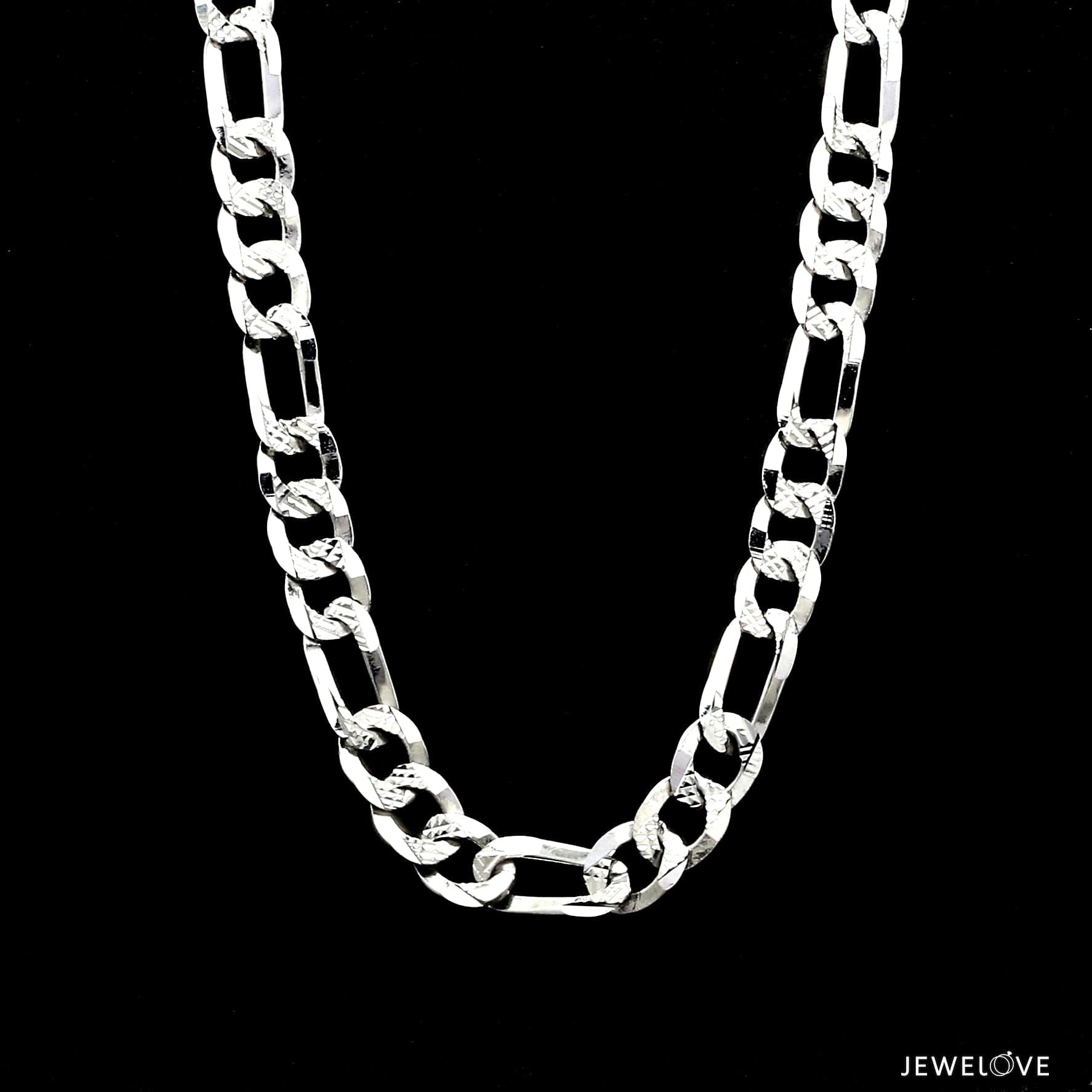 Jewelove™ Chains 7.75mm Japanese Figaro Platinum Sachin Chain with Diamond Cutting for Men JL PT CH 979-A