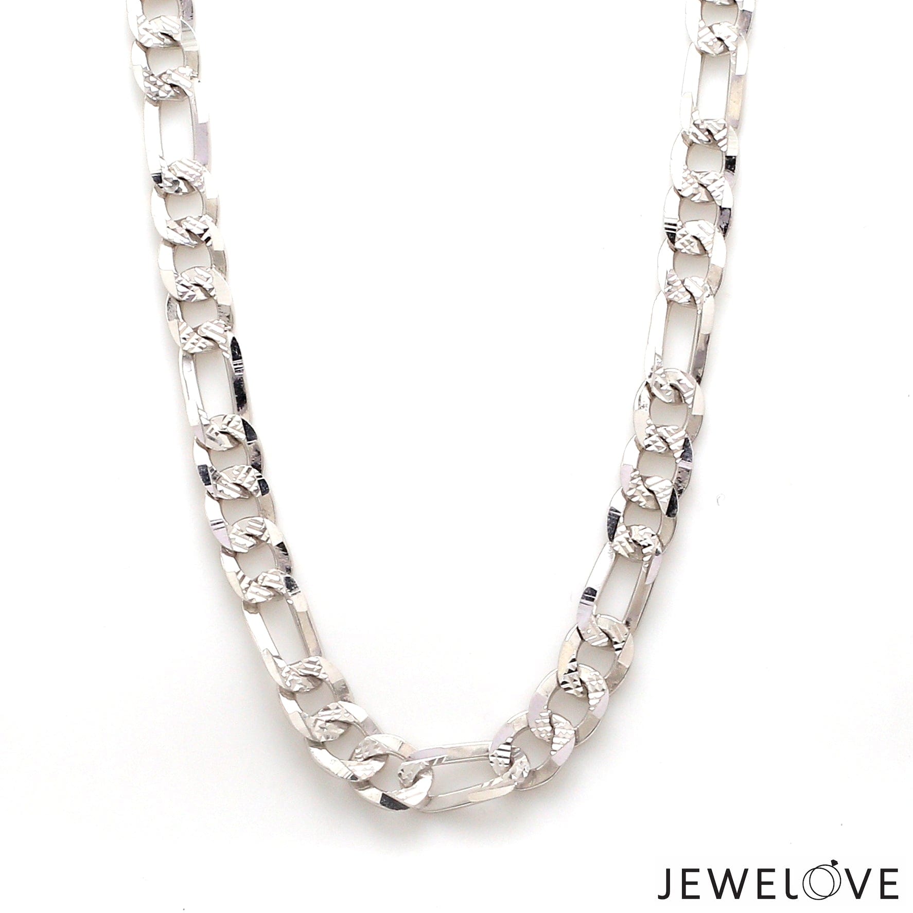 Jewelove™ Chains 7.75mm Japanese Figaro Platinum Sachin Chain with Diamond Cutting for Men JL PT CH 979-A