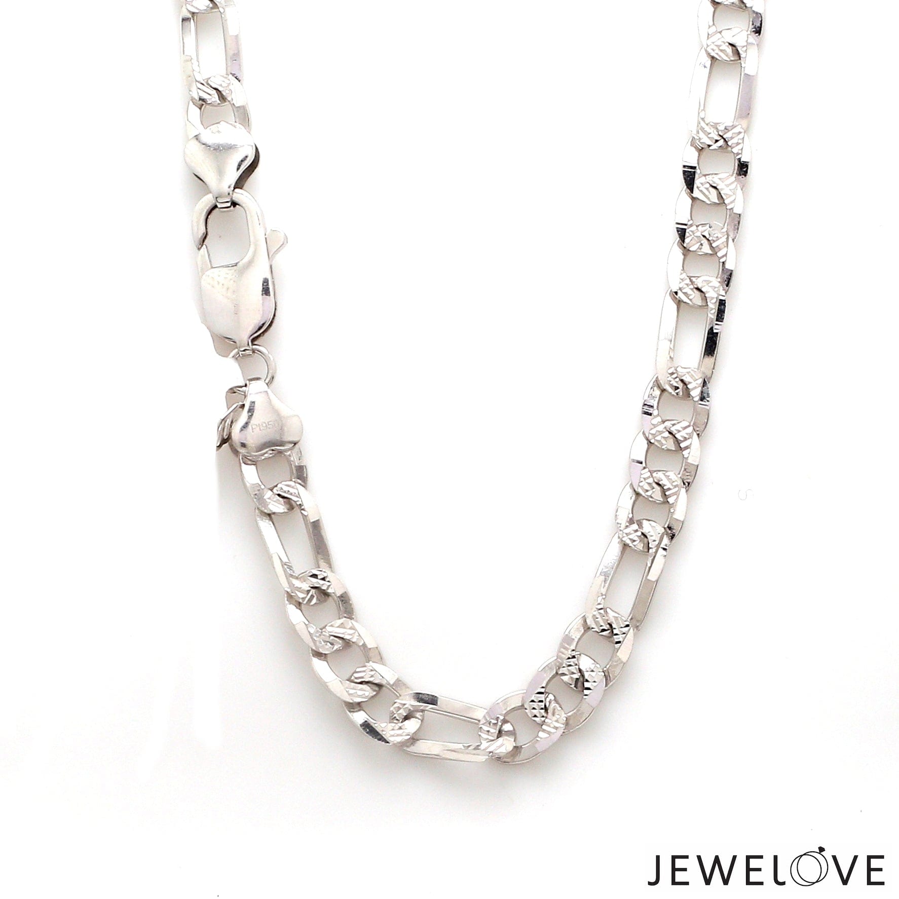 Jewelove™ Chains 7.75mm Japanese Figaro Platinum Sachin Chain with Diamond Cutting for Men JL PT CH 979-A