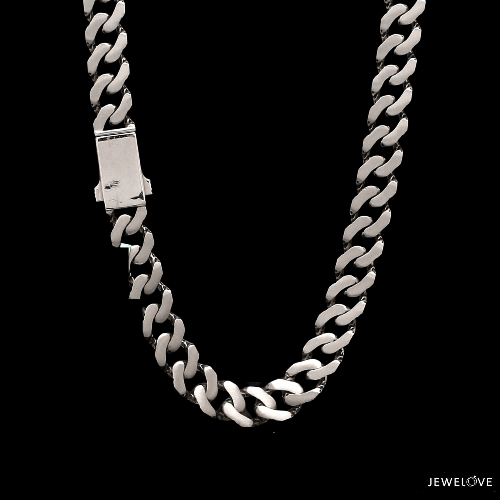 Jewelove™ Chains 7.75mm Platinum Heavy Double Side Hi-Polish & Matte Finish Chain for Men JL PT CH 1227