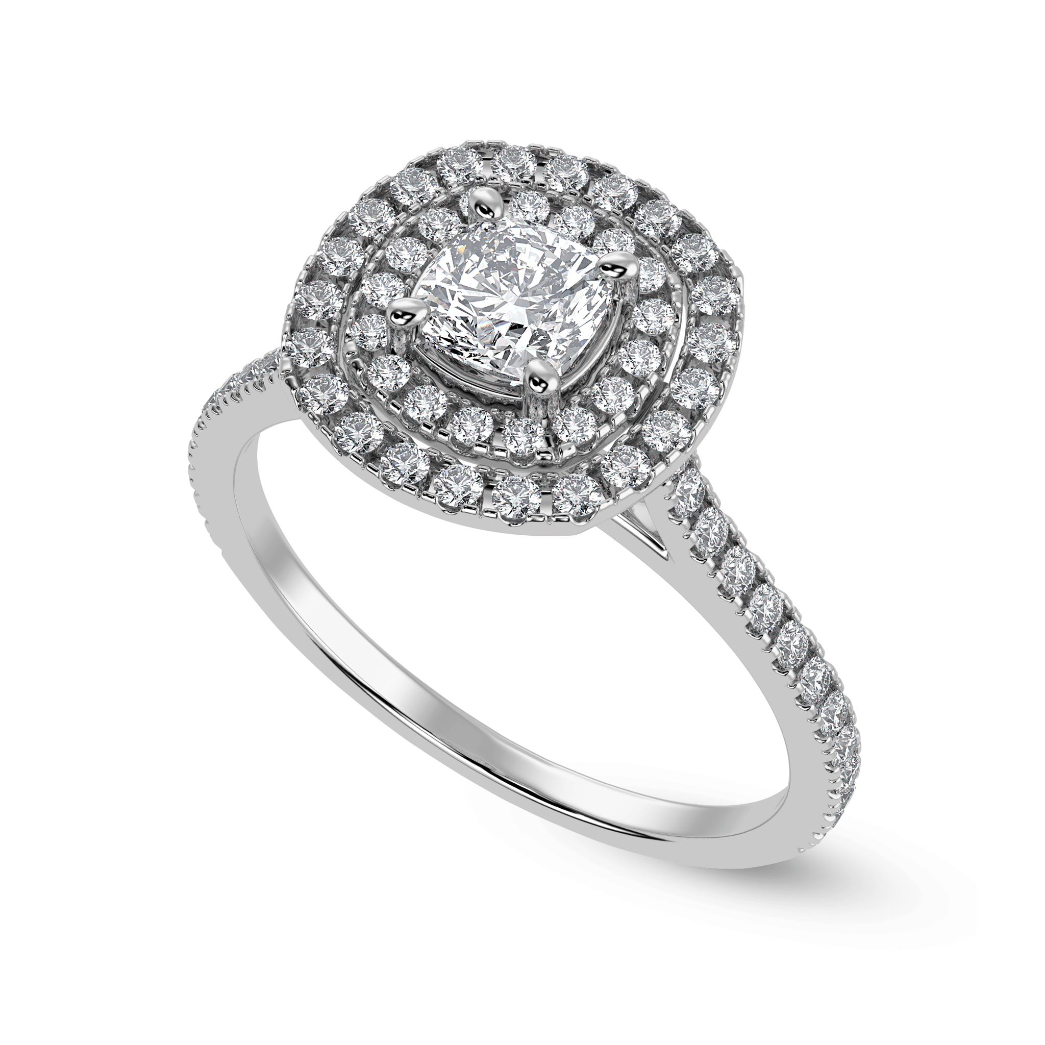 Jewelove™ Rings Women's Band only / VVS G 70-Pointer Cushion Cut Solitaire Double Halo Diamond Shank Platinum Ring JL PT 1295-B