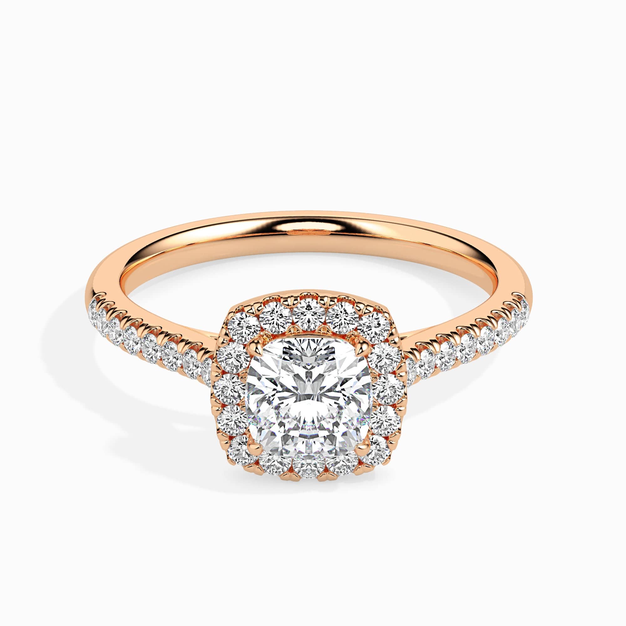 Jewelove™ Rings Women's Band only / VVS GH 70-Pointer Cushion Cut Solitaire Halo Diamond Shank 18K Rose Gold Ring JL AU 19033R-B