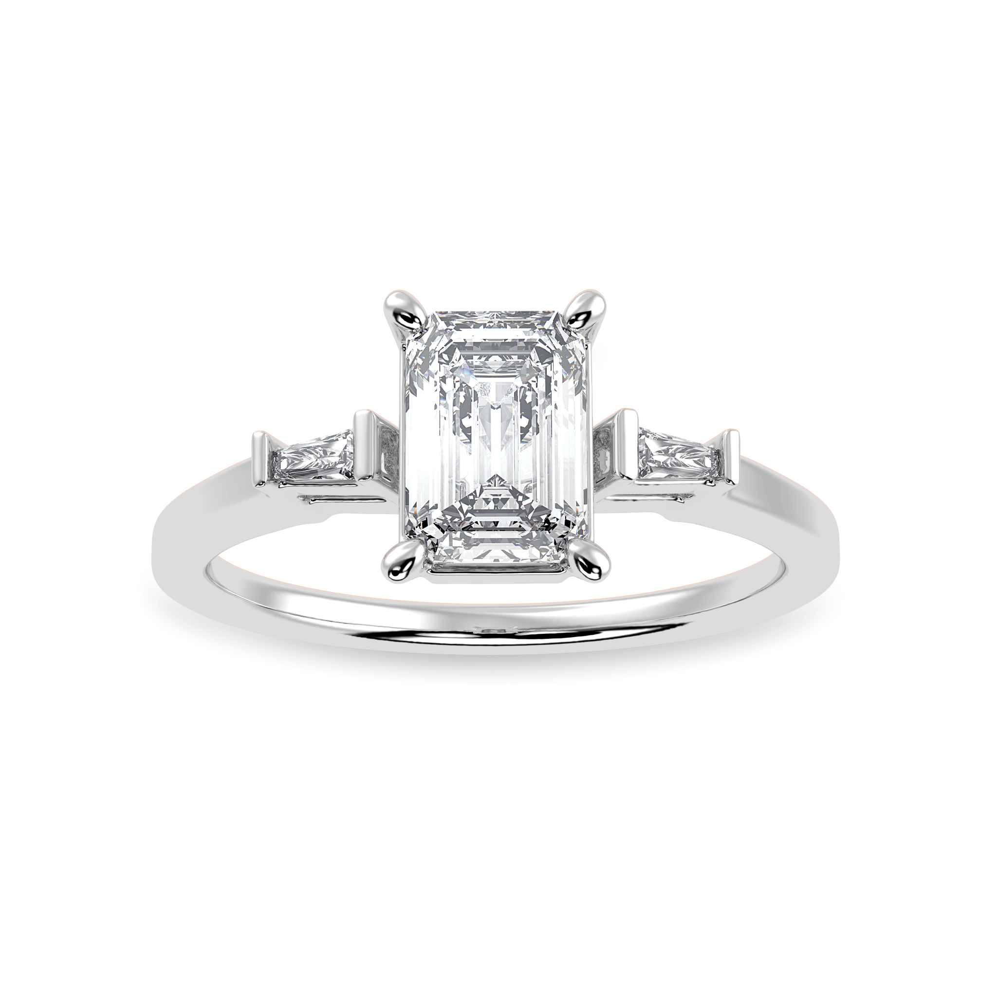 Jewelove™ Rings E VVS / Women's Band only 70-Pointer Emerald Cut Solitaire Baguette Diamond Accents Platinum Ring JL PT 1124-B