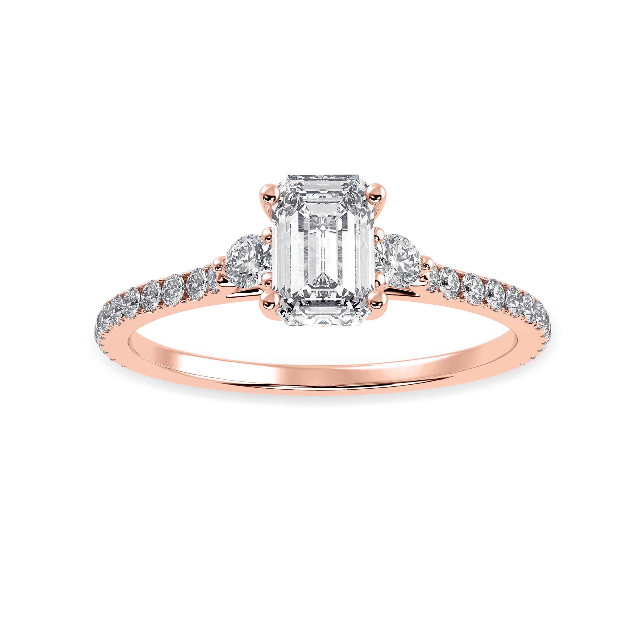 Jewelove™ Rings Women's Band only / VVS E 70-Pointer Emerald Cut Solitaire Diamond Accents Shank 18K Rose Gold Solitaire Ring JL AU 1242R-B