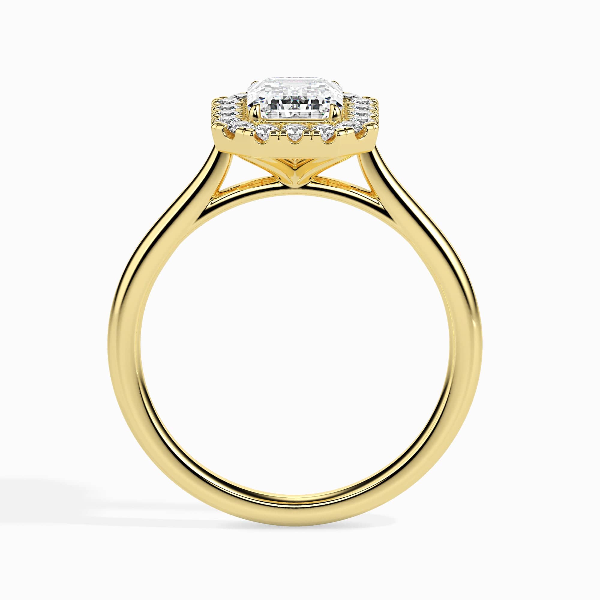 Jewelove™ Rings Women's Band only / VVS E 70-Pointer Emerald Cut Solitaire Halo Diamond 18K Yellow Gold Ring JL AU 19025Y-B